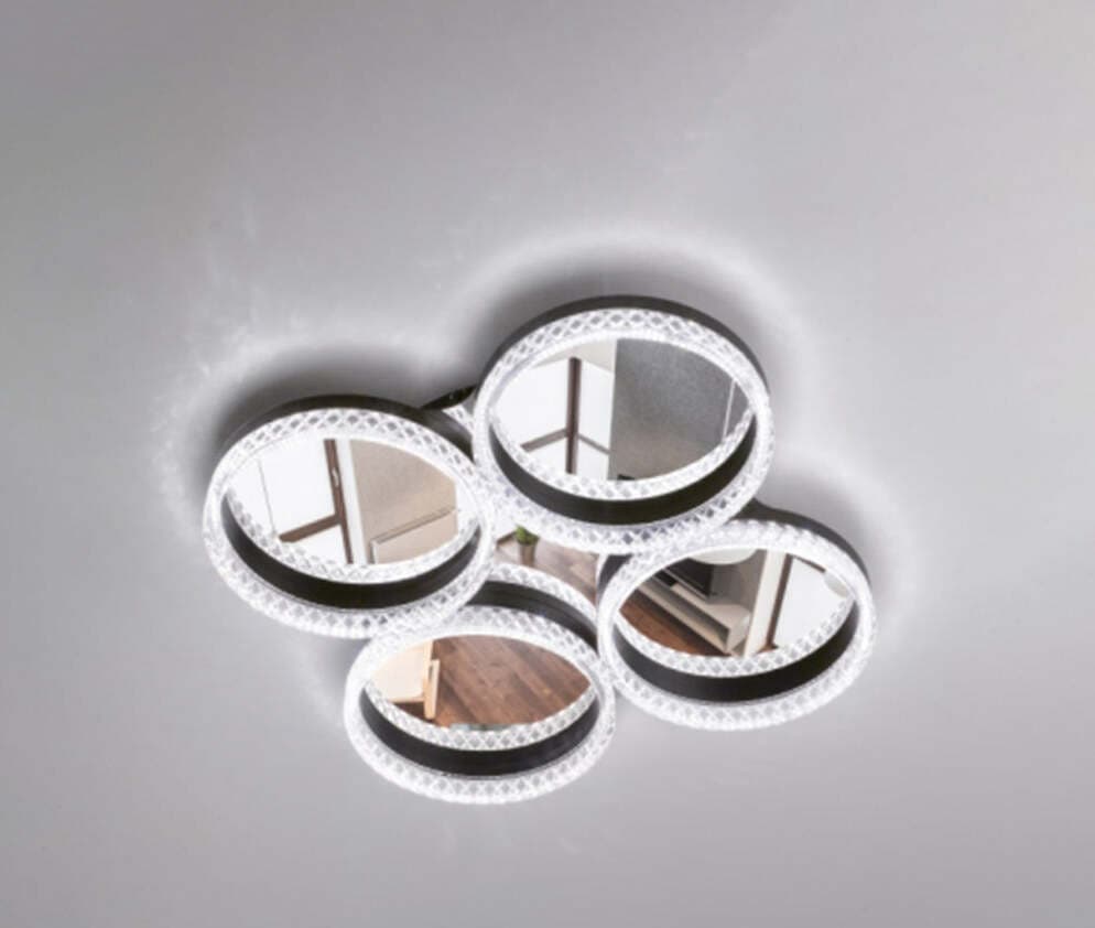 Plafoniera-Moderna-Regina-Metallo-Oro-Cristallo-Led-80W-4-Cerchi