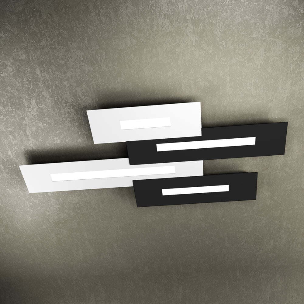Plafoniera-Moderna-Rett.-3-Moduli-Wally-Metallo-Bianco-E-Nero-4-Luci-2G11-102Cm