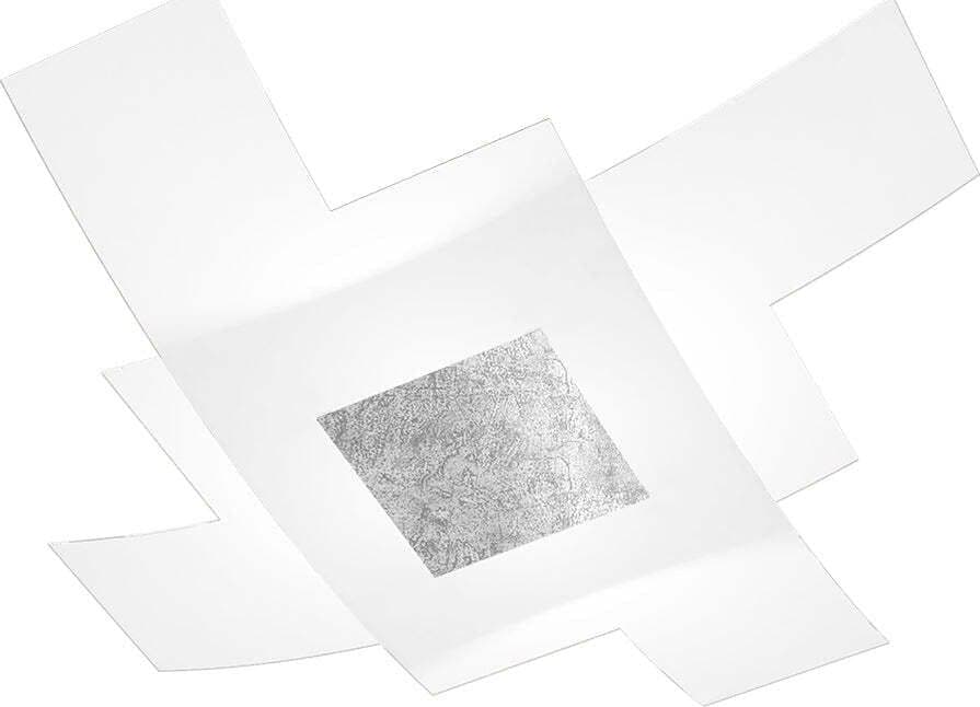 Plafoniera-Moderna-Tetris-Color-Met.-Foglia-Argento-Vetro-Bianco-4-Luci-E27-95Cm