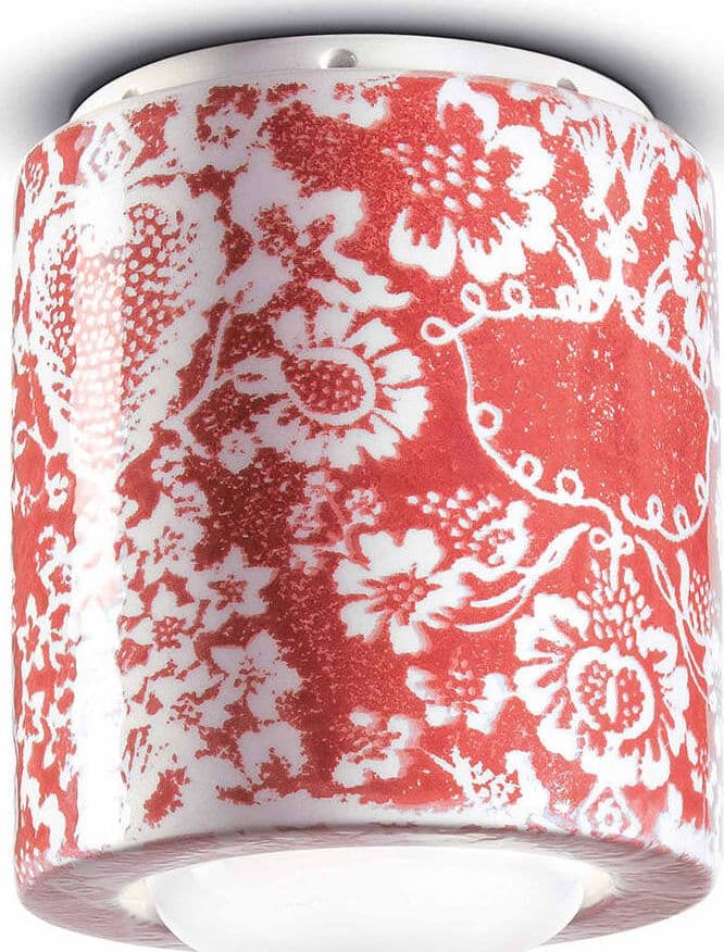 Plafoniera-Piccola-Vintage-Decò-Pi-Ceramica-Ming-Rosso-1-Luce-E27