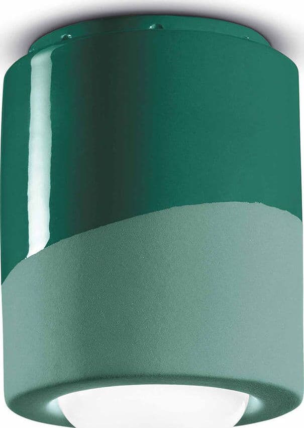 Plafoniera-Piccola-Vintage-Decò-Pi-Ceramica-Verde-Bottiglia-1-Luce-E27