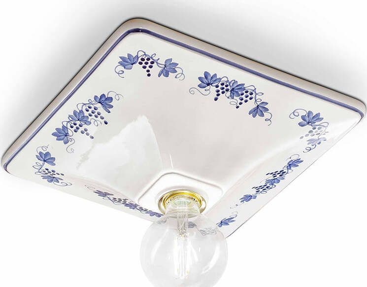Plafoniera-Quadrata-Classica-Trieste-Bianco-Decorato-Filo-Blu-1-Luce-E27