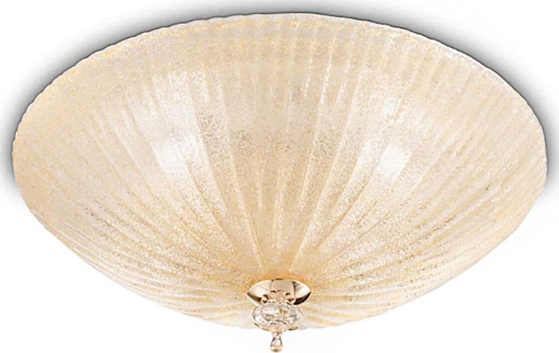 Plafoniera-vetro-graniglia-ambra-Ideal-Lux-SHELL-140193-60-E27-LED-lampada-soffitto-parete-classica