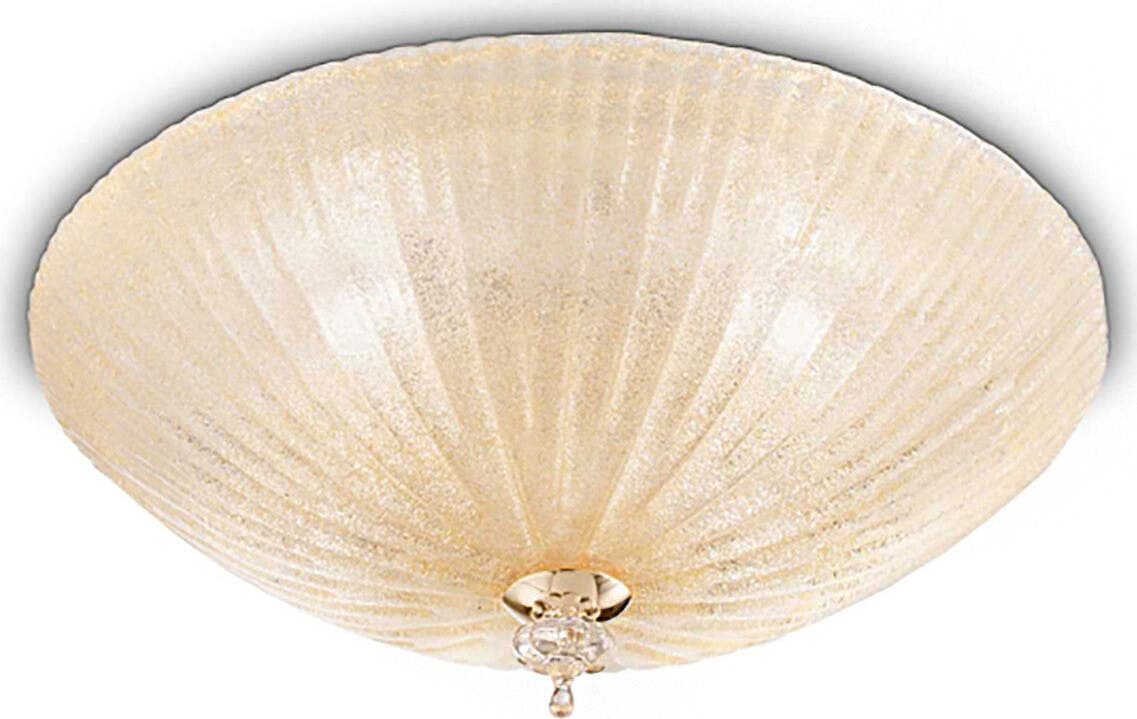 Plafoniera-vetro-graniglia-ambra-Ideal-Lux-SHELL-140193-60-E27-LED-lampada-soffitto-parete-classica