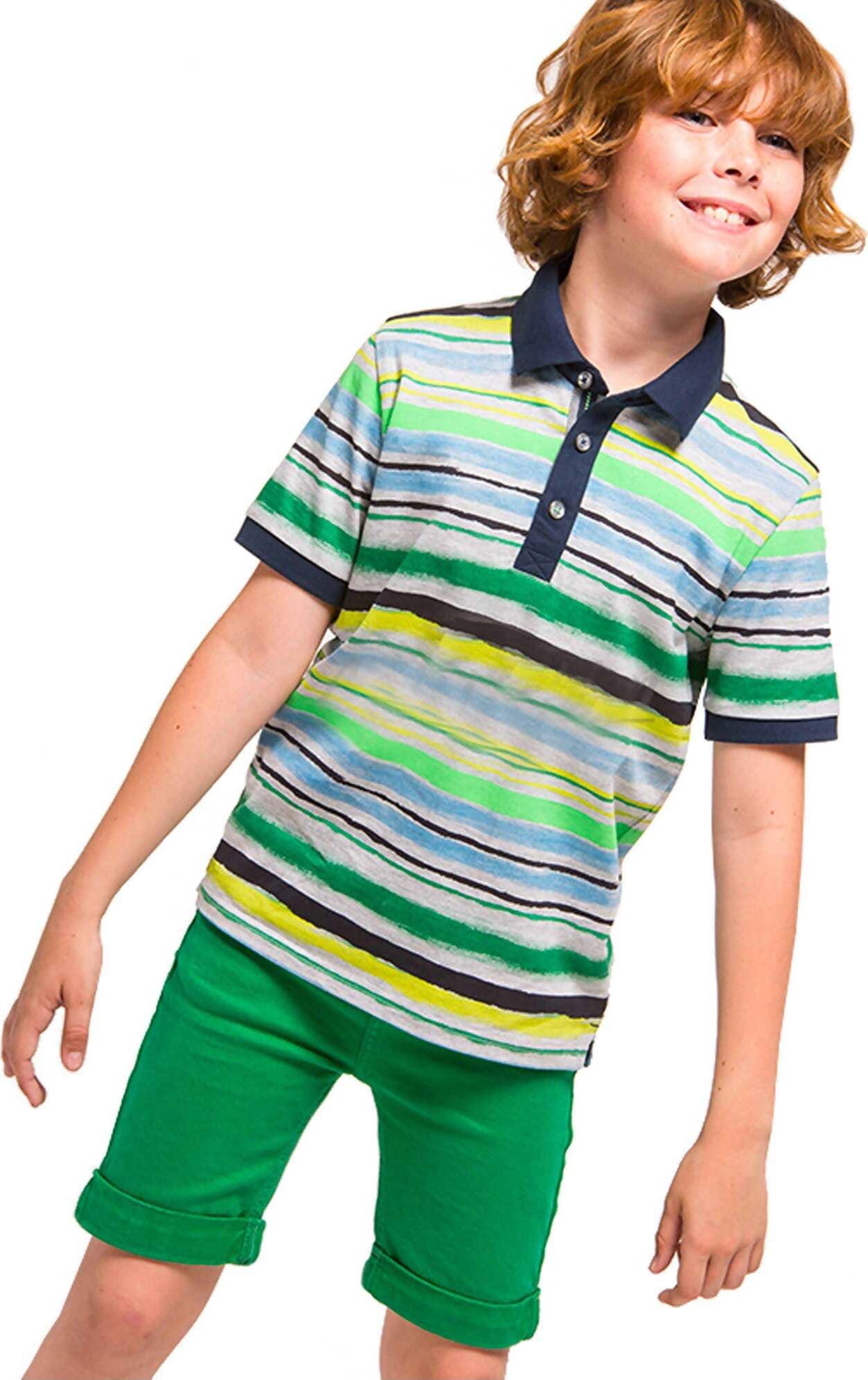 Polo Bambino Mezze Maniche Bottoni Maglia Maniche Corte con Colletto Multi Color Righe Estiva Bimbo Maglietta Estate Bambino Verde Blu Azzurra in Cotone polo bambino/ragazzo Piccole Canaglie - Tropea, Commerciovirtuoso.it