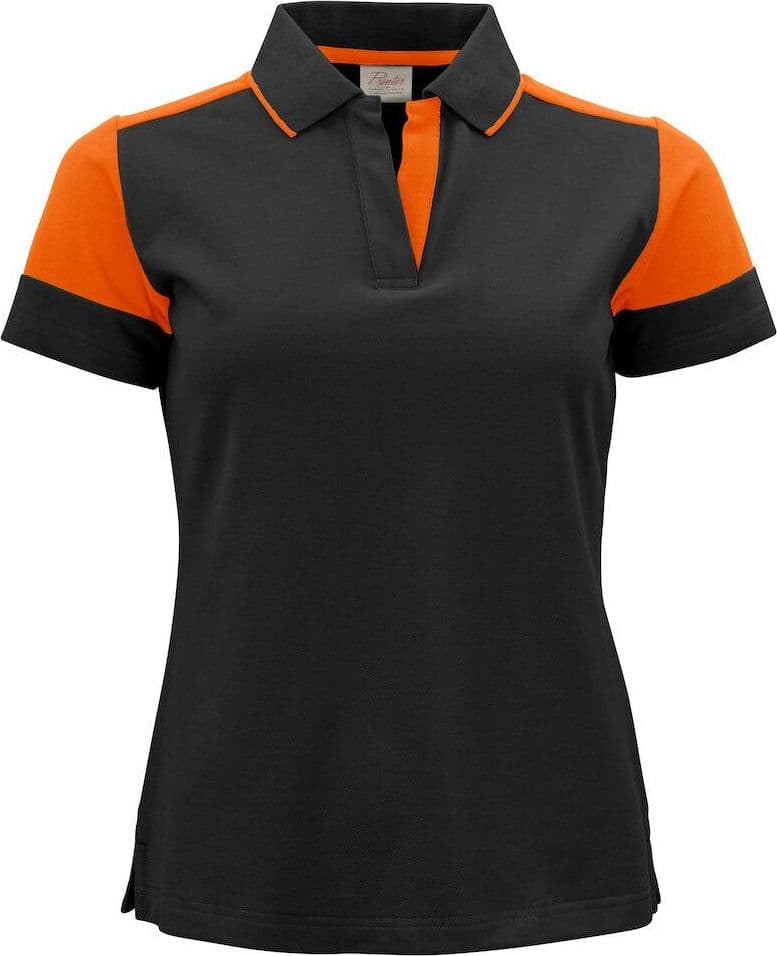 Polo Bicolore Prime Nero Arancio Maglietta Donna Misto Cotone Organico Poliestere Riciclato Ecosostenibile in Polo Dresswork - Como, commercioVirtuoso.it