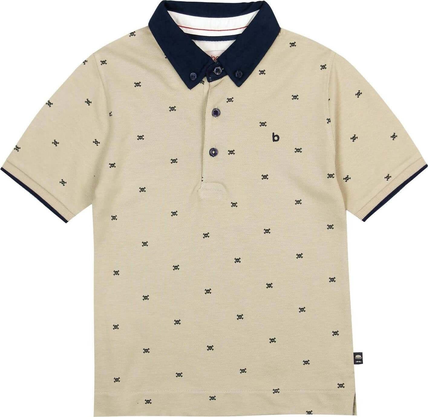 Polo Estiva Bimbo Mezze Maniche Beige e Blu Maglia con Colletto in Cotone Micro Fantasia Maglietta Estate Bottoni Classica polo bambino/ragazzo Piccole Canaglie - Tropea, Commerciovirtuoso.it