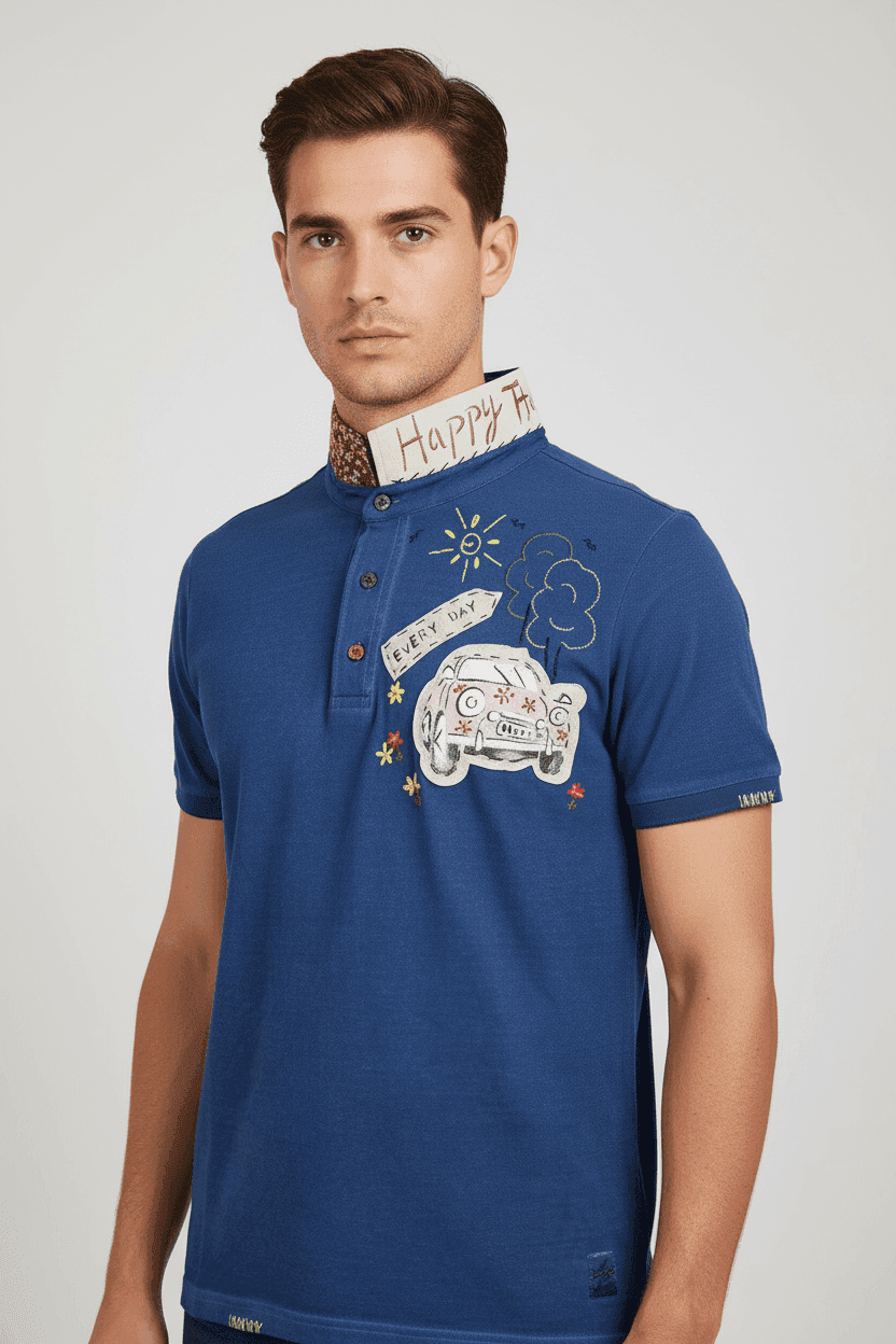 Polo Uomo BOB - Fantasia Auto - Colore Denim in Polo Couture - Sestu, commercioVirtuoso.it