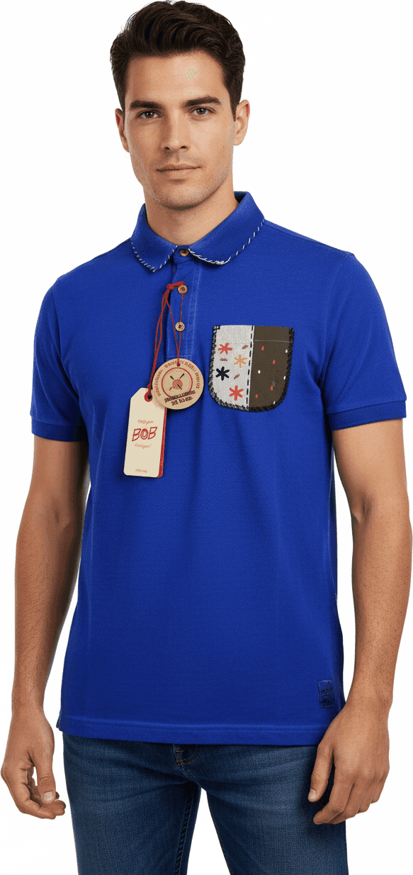 Polo Uomo BOB Company - Ricky Fantasia con taschino - Colore Denim in Polo Couture - Sestu, commercioVirtuoso.it