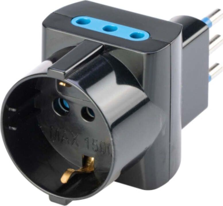POLYPOOL-SECUR---ADATTATORE-PLURISTAND-SALVASPAZIO-SPINA-10A-2P+T-+-SCHUCO---COLORE-NERO