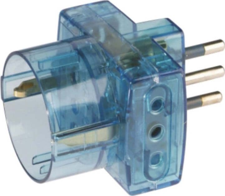 POLYPOOL-SECUR---ADATTATORE-PLURISTANDARD-CON-SPINA-10A-2P+T-250V---COLORE-AZZURRO