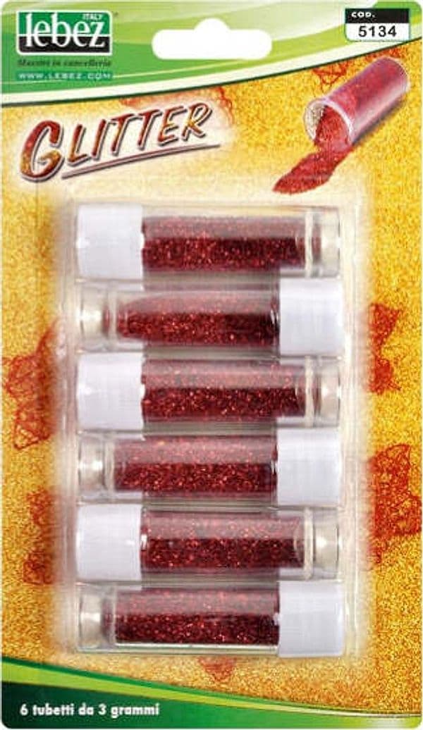 Porporina glitter - 2gr - rosso - Lebez - conf. 6 tubi Casa e cucina/Hobby creativi/Materiali per hobby creativi/Glitter Eurocartuccia - Pavullo, Commerciovirtuoso.it