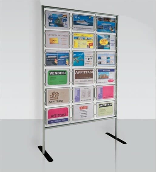 Porta avvisi Menpa da terra - 18 display A4 orizzontali - Tecnostyl Cancelleria e prodotti per ufficio/Archivio ufficio e accessori per scrivania/Accessori da scrivania e archiviazione/Portabrochure Eurocartuccia - Pavullo, Commerciovirtuoso.it