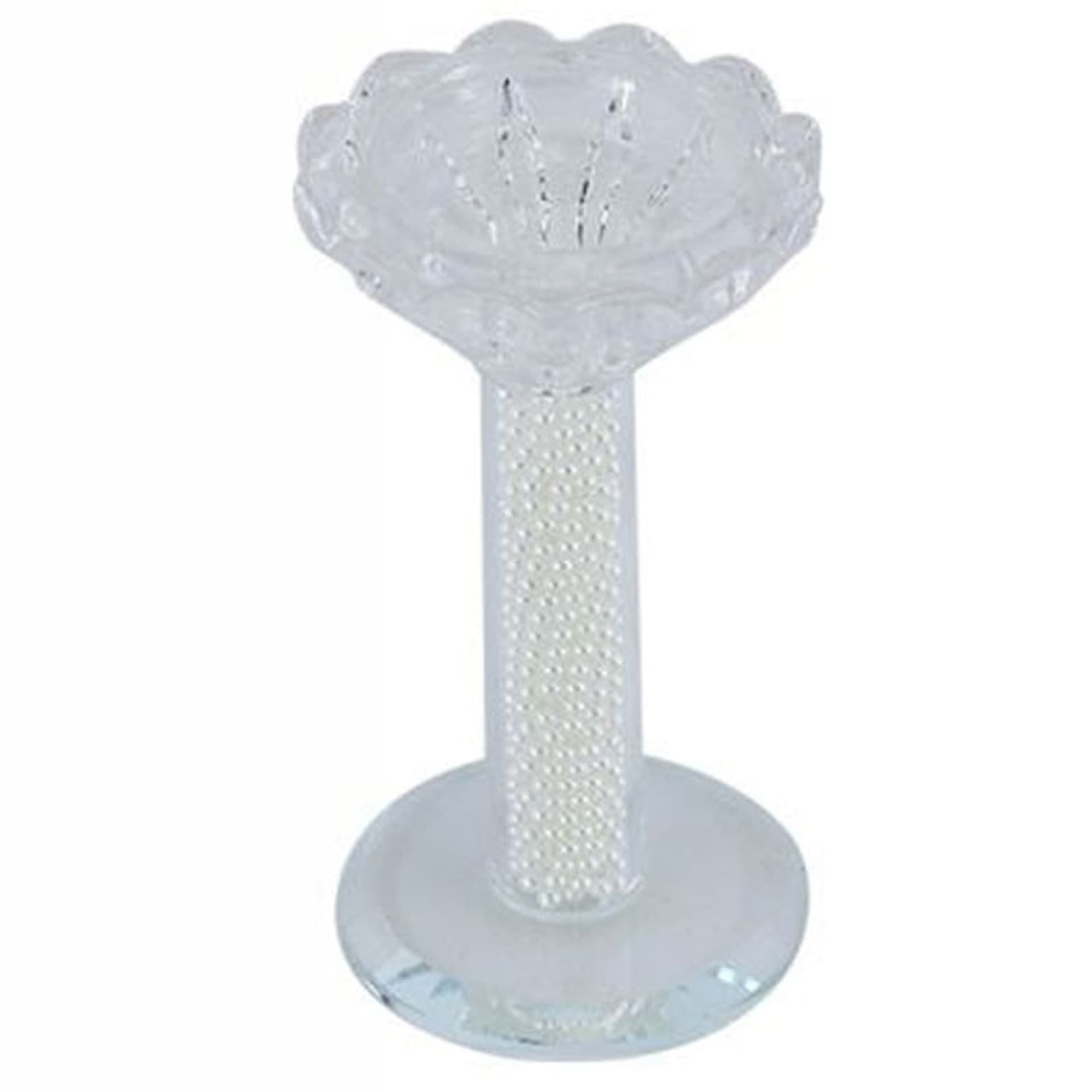 PORTA CANDELA VETRO PERLE CANDELIERE IDEA REGALO BOMBONIERA CRISTALLO 11X5.8 CM