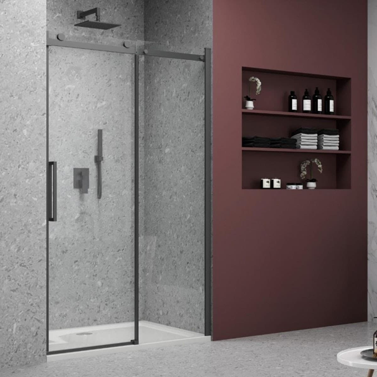 Porta-Doccia-Scorrevole-Trasparente-Anticalcare-8mm-profili-neri-H200-Black