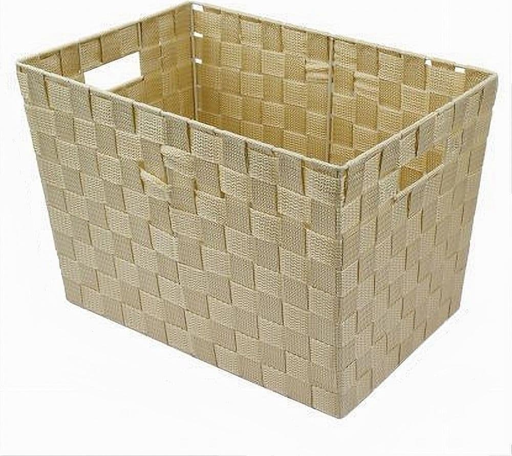 PORTA OGGETTI CESTO IN TESSUTO INTRECCIATO 38X26X25 CM CON MANIGLIE BEIGE 79039 in Ceste per la biancheria Trade Shop italia - Napoli, commercioVirtuoso.it