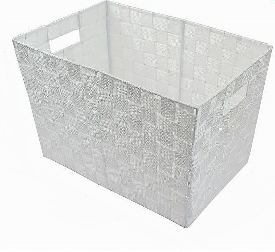 PORTA OGGETTI CESTO IN TESSUTO INTRECCIATO 38X26X25 CM CON MANIGLIE BIANCO 79037 in Cestini da scaffale Trade Shop italia - Napoli, commercioVirtuoso.it