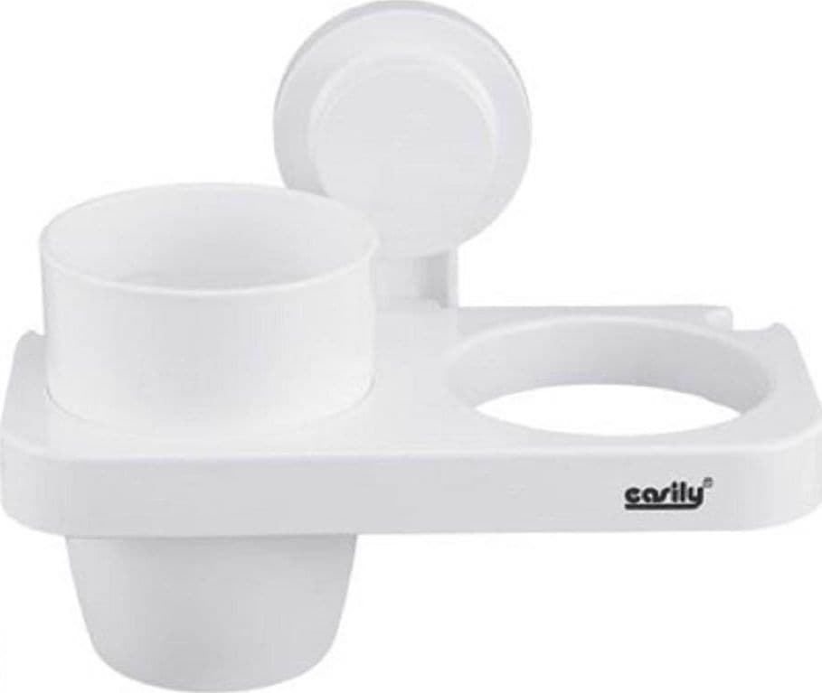 Porta-Phon-Con-Bicchiere-Porta-Spazzolini-A-Ventosa-Bianco-Accessori-Bagno-59547