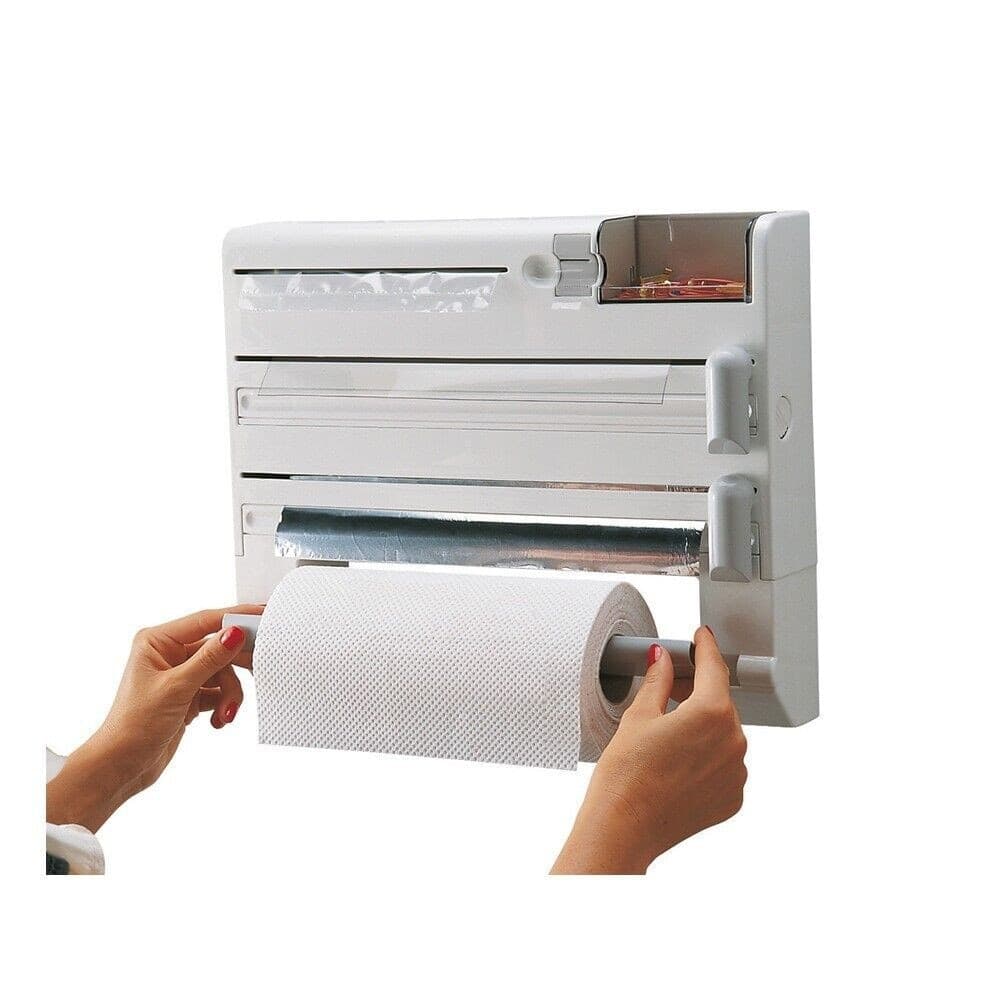 PORTA ROTOLO DA CUCINA CARTA 5IN1 DA PARETE ORGANIZER DISPENSER PELLICOLA NASTRO in Porta carta da cucina Trade Shop italia - Napoli, commercioVirtuoso.it