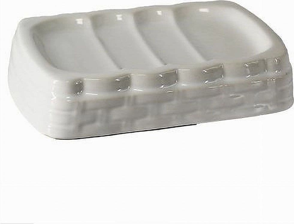 PORTA SAPONE SAPONETTA STILE VIMINI RATTAN BIANCO IN CERAMICA ARREDO BAGNO 10349 in Portasapone Trade Shop italia - Napoli, commercioVirtuoso.it