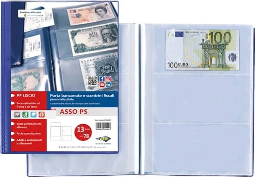 Porta scontrini e banconote Asso PS - 21 x 29.7 cm - blu - Sei Rota Cancelleria e prodotti per ufficio/Archivio ufficio e accessori per scrivania/Accessori da scrivania e archiviazione/Porta biglietti da visita Eurocartuccia - Pavullo, Commerciovirtuoso.it