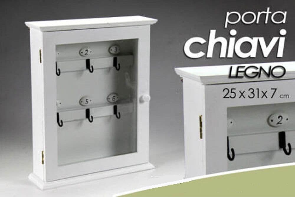 Portachiavi Parete Appendino 6 Ganci 31x25x7cm In Legno Bianco Anta Vetro 660832 Casa e cucina/Arredamento/Ingresso/Portachiavi da parete Trade Shop italia - Napoli, Commerciovirtuoso.it