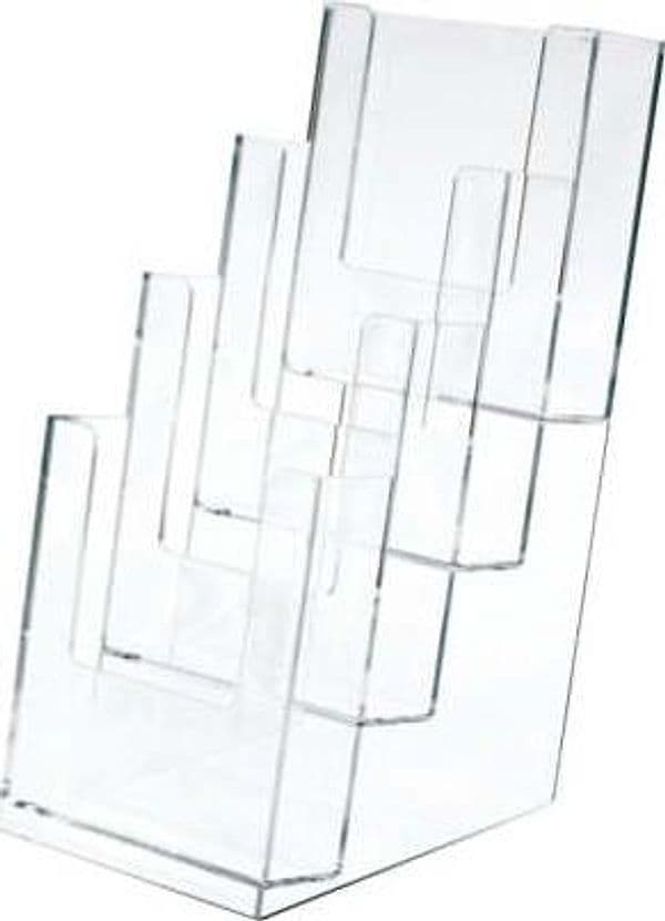 Portadepliant - plastica trasparente - 11 x 25 x 14 cm - Lebez Cancelleria e prodotti per ufficio/Archivio ufficio e accessori per scrivania/Accessori da scrivania e archiviazione/Portabrochure Eurocartuccia - Pavullo, Commerciovirtuoso.it