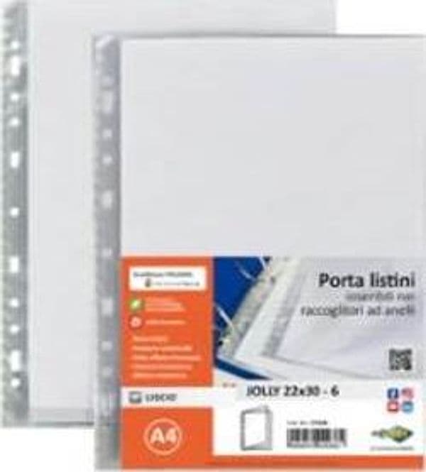 Portalistini Jolly - 6 buste - PP liscio - 22 x 30 cm - trasparente - Sei rota Cancelleria e prodotti per ufficio/Archivio ufficio e accessori per scrivania/Raccoglitori e accessori per raccoglitori/Raccoglitori/Portalistini Eurocartuccia - Pavullo, Commerciovirtuoso.it