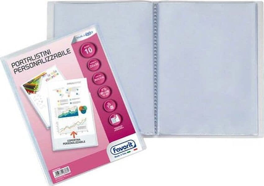 Portalistini personalizzabile Sviluppo - buccia - 22x30 cm - 10 buste - trasparente - Favorit Cancelleria e prodotti per ufficio/Archivio ufficio e accessori per scrivania/Raccoglitori e accessori per raccoglitori/Raccoglitori/Portalistini Eurocartuccia - Pavullo, Commerciovirtuoso.it
