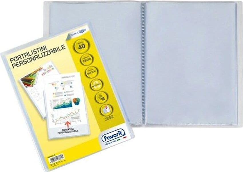 Portalistini personalizzabile Sviluppo - buccia - 22x30 cm - 40 buste - trasparente - Favorit Cancelleria e prodotti per ufficio/Archivio ufficio e accessori per scrivania/Raccoglitori e accessori per raccoglitori/Raccoglitori/Portalistini Eurocartuccia - Pavullo, Commerciovirtuoso.it