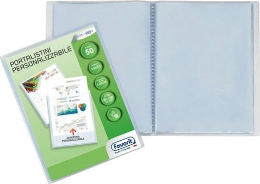 Portalistini personalizzabile Sviluppo - liscio - 15x21 cm - 50 buste - trasparente - Favorit Cancelleria e prodotti per ufficio/Archivio ufficio e accessori per scrivania/Raccoglitori e accessori per raccoglitori/Raccoglitori/Portalistini Eurocartuccia - Pavullo, Commerciovirtuoso.it