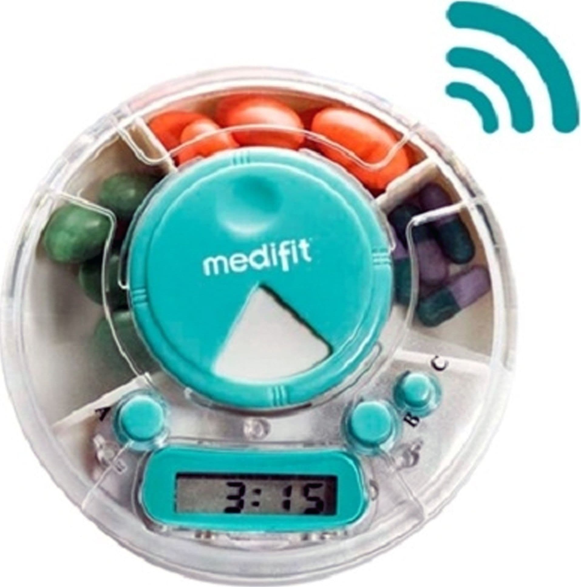 PORTAPILLOLE CON ALLARME AVVISATORE TIMER PRE-ALLARME ROTONDO 3 SCOMPARTI PLASTICA