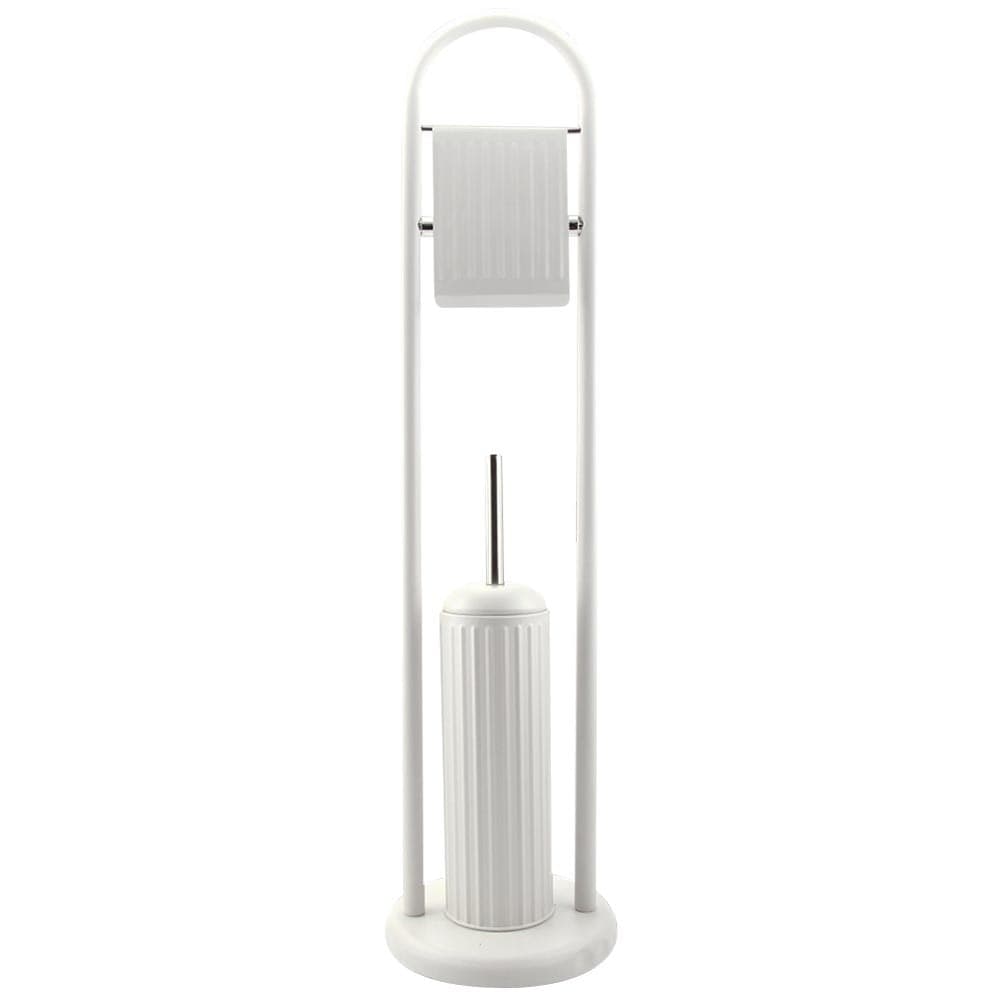 Portarotolo Con Spazzolone Porta Scopino Bagno Linear In Metallo Bianco 22x81cm Set da Bagno Trade Shop italia - Napoli, Commerciovirtuoso.it