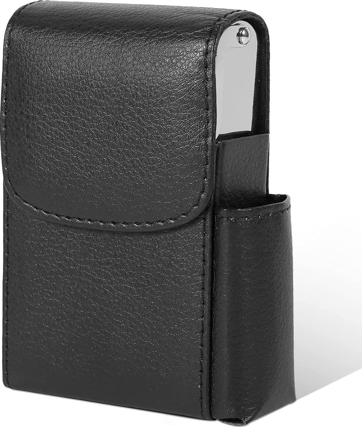 PORTASIGARETTE DA CINTURA CON PORTA ACCENDINO IN TESSUTO ECOPELLE SIGARETTE NERO