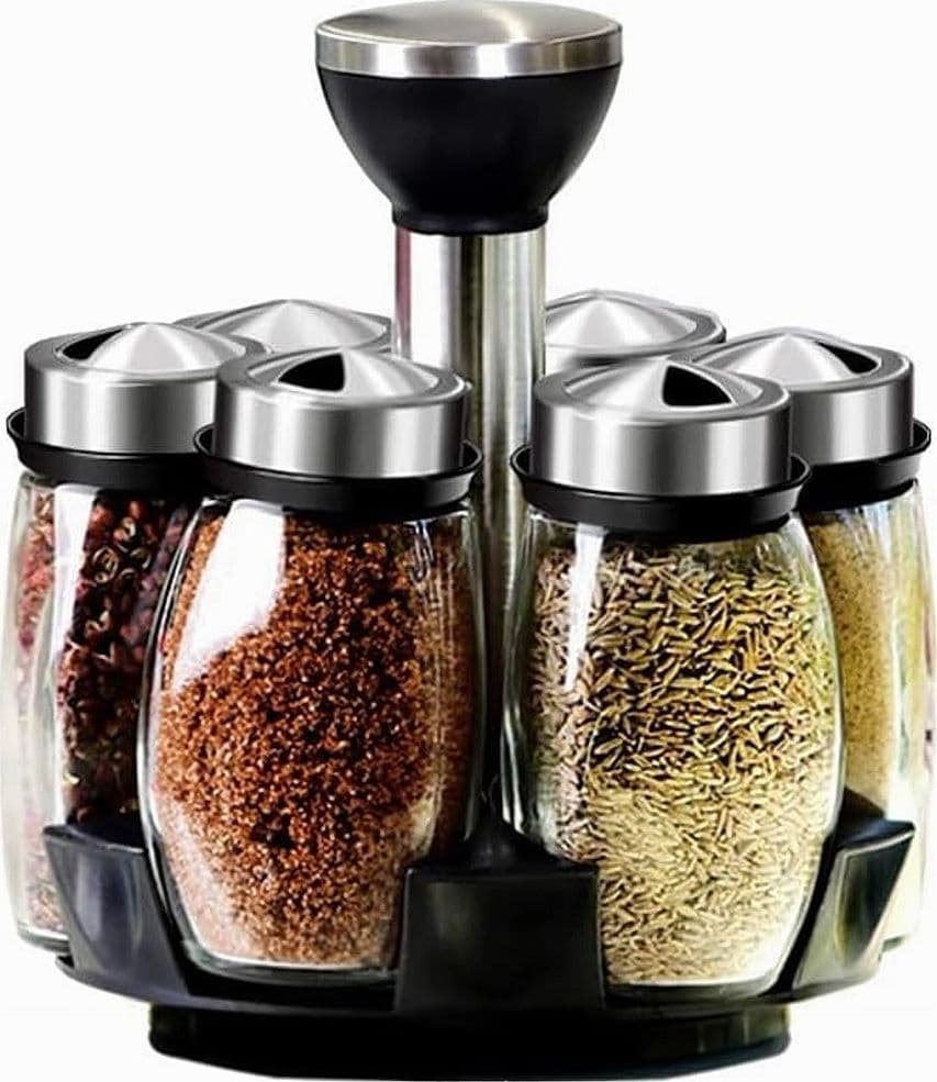 PORTASPEZIE GIREVOLE CON 6 BARATTOLI IN VETRO TAPPI SPARGISPEZIE ORGANIZER CUCINA in Barattoli portaspezie Trade Shop italia - Napoli, commercioVirtuoso.it