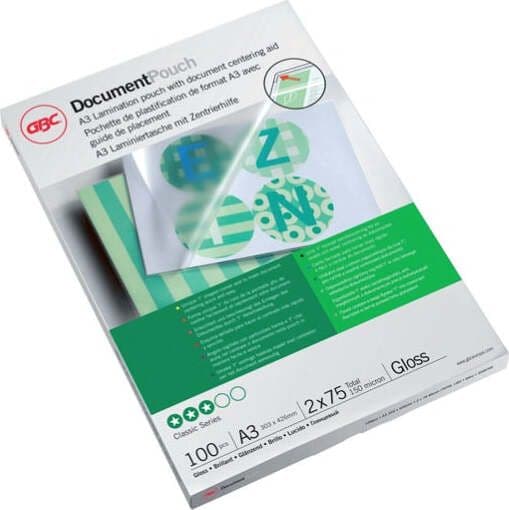 Pouches - A3 - 303 x 426 mm - 2 x 75 micron - A3 - GBC - scatola 100 pezzi Cancelleria e prodotti per ufficio/Elettronica per ufficio/Accessori/Pouches per plastificatrici Eurocartuccia - Pavullo, Commerciovirtuoso.it