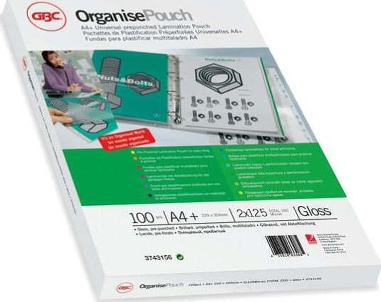 Pouches - A4+ - 228x303 mm - 2x125 micron - preforata organise - GBC - scatola 100 pezzi Cancelleria e prodotti per ufficio/Elettronica per ufficio/Accessori/Pouches per plastificatrici Eurocartuccia - Pavullo, Commerciovirtuoso.it