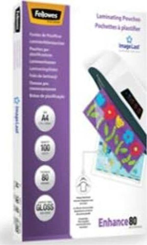 Pouches Enhance80 - A4 - 216x303 mm - 80 micron - Fellowes - scatola 100 pezzi Cancelleria e prodotti per ufficio/Elettronica per ufficio/Accessori/Pouches per plastificatrici Eurocartuccia - Pavullo, Commerciovirtuoso.it