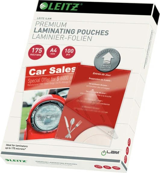 Pouches ILam - A4 - 216x303 mm - 2x175 micron - Leitz - conf. 100 pezzi Cancelleria e prodotti per ufficio/Elettronica per ufficio/Accessori/Pouches per plastificatrici Eurocartuccia - Pavullo, Commerciovirtuoso.it