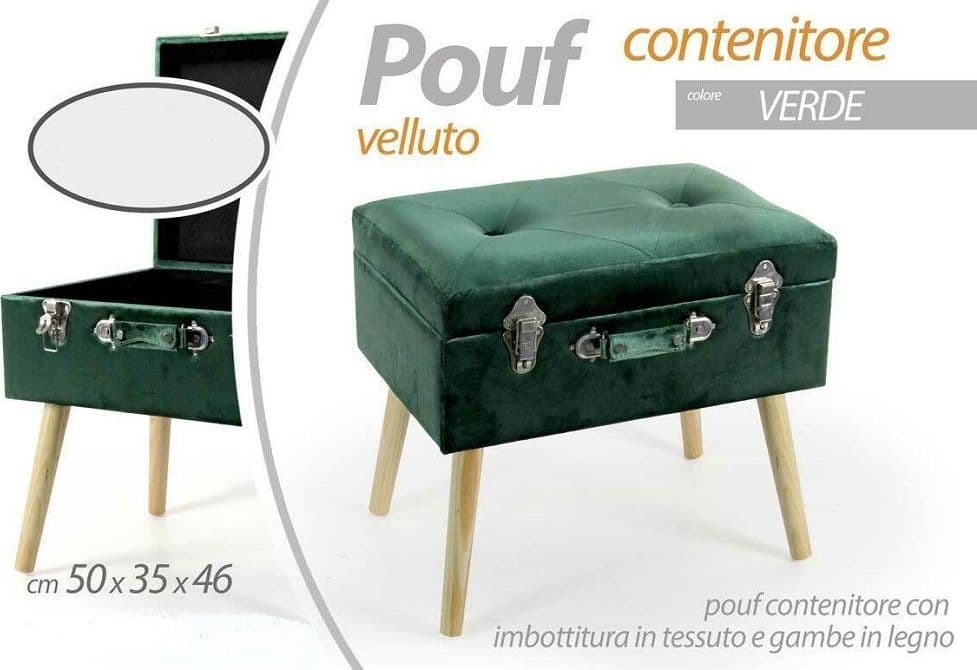 POUF CONTENITORE BAULE POGGIAPIEDI SGABELLO POUFF VELLUTO VERDE 50X35X46CM 756801