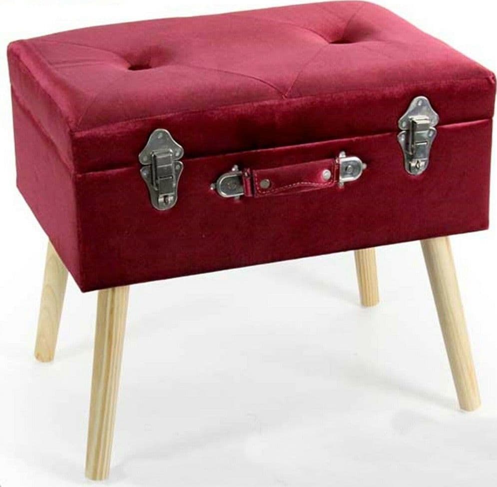 POUF POUFF CONTENITORE H46X50X35CM TESSUTO ROSSO IMBOTTITO PIEDI IN LEGNO 756795