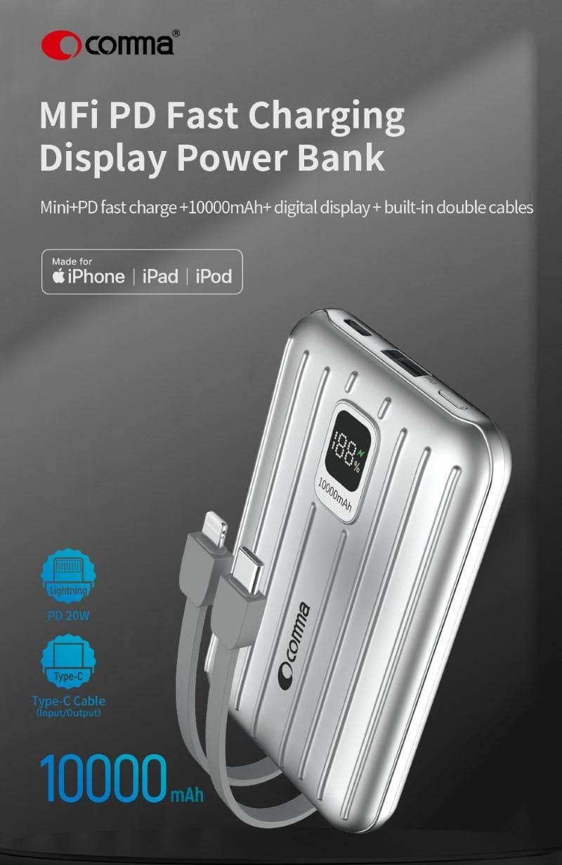 Power-Bank-Certificato-MFI-cavi-Lightning-e-Tipo-C-4800-mah-Comma