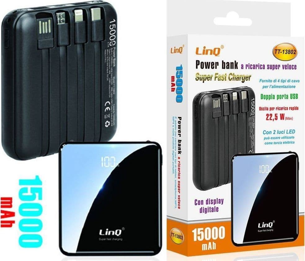 Power Bank Con Ricarica Super Veloce 22.5w 15000mah Display Lcd 4 Cavi Tt-13802 Elettronica/Cellulari e accessori/Accessori/Caricabatterie/Caricabatterie portatile Trade Shop italia - Napoli, Commerciovirtuoso.it