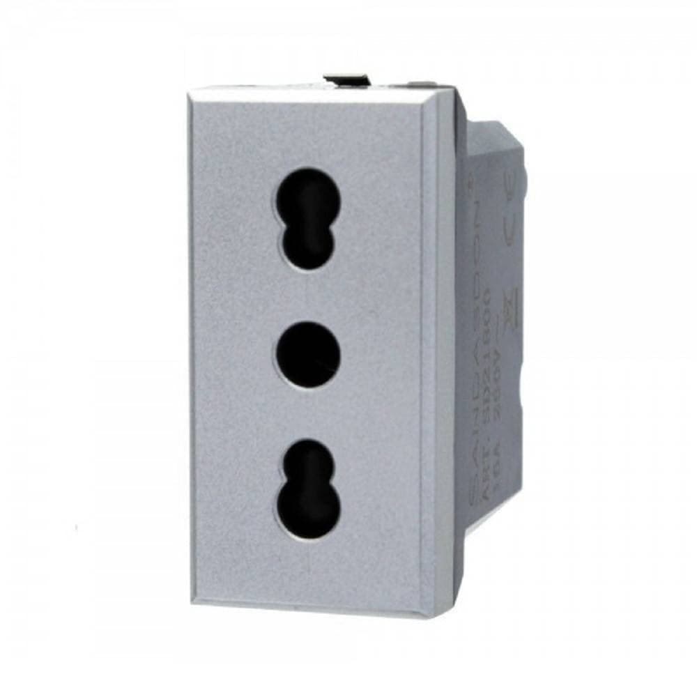 Presa-Bipasso-2p+t-10/16a-Colore-Silver-Grigia-Compatibile-Bticino-Axolute