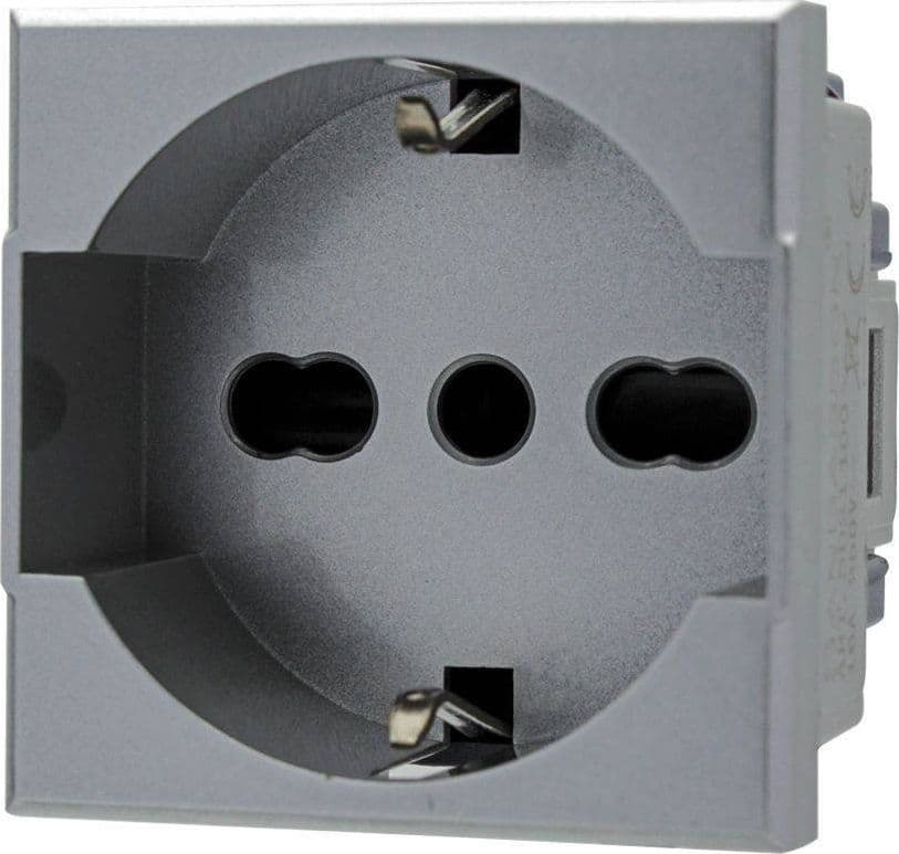 PRESA SCHUKO 2P+T 16A SILVER COMPATIBILE BTICINO AXOLUTE SD21400T