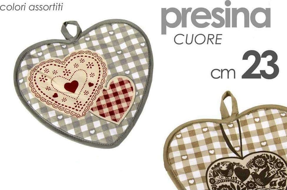 PRESINA DA CUCINA FORMA A CUORE 23CM IN TESSUTO CASA DECORATA VARI COLORI 672309