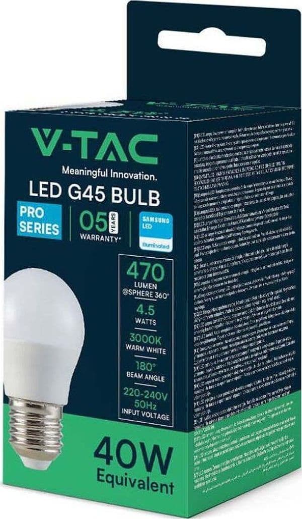 PRO VT-246 LAMPADINA LED E27 4.5W BULB G45 MINIGLOBO SMD CHIP SAMSUNG - SKU 21174 / 21175 / 21176 Illuminazione/Lampadine/Lampadine a LED Zencoccostore - Formia, Commerciovirtuoso.it