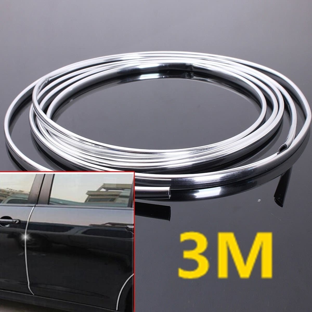 PROFILO CROMATO FASCIA ADESIVA ADESIVO AUTO CAMPER 15 METRI 8 mm IMPERMEABILE