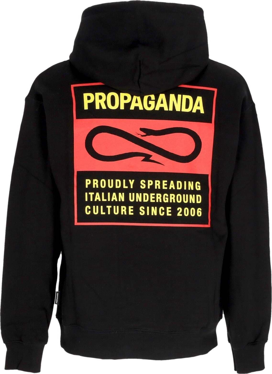 PROPAGANDA-Felpa-Cappuccio-Uomo-Logo-Label-Hoodie-Black-da-uomo