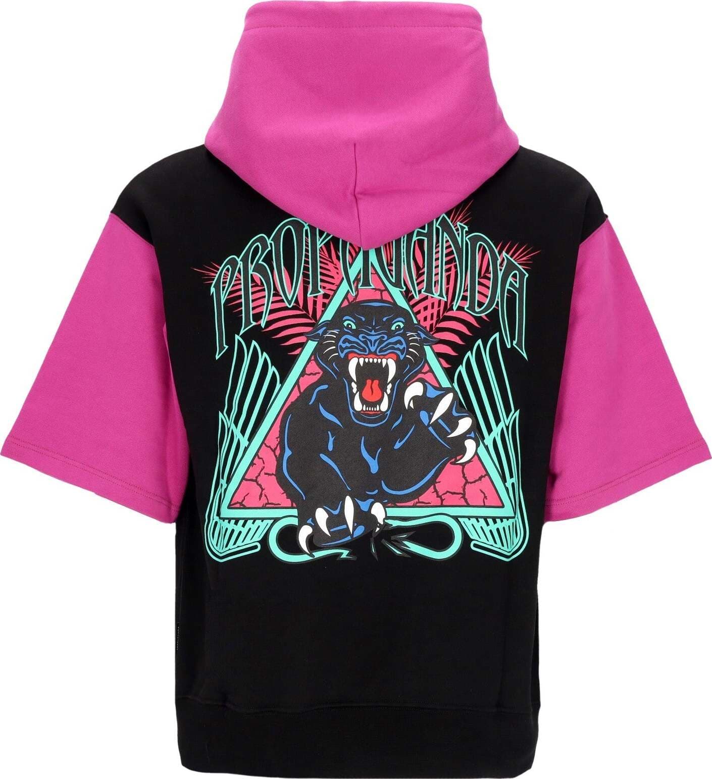 PROPAGANDA-Felpa-Leggera-Cappuccio-Manica-Corta-Uomo-Triangle-Panther-Short-Hoodie-Black-da-uomo